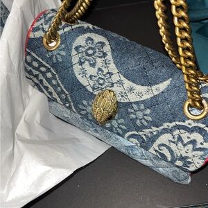 Kurt Geiger Blue Paisley Denim Chain Shoulder Bag